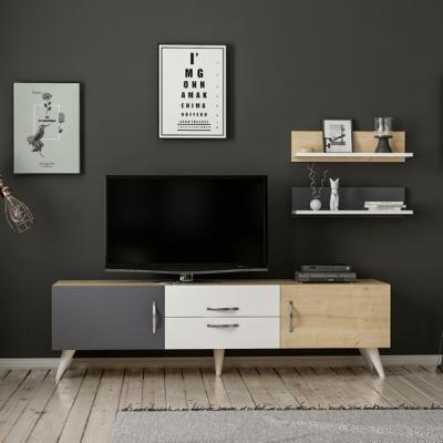 The Range Only - TV Stand with 2 Wall Shelves - Multi Colour