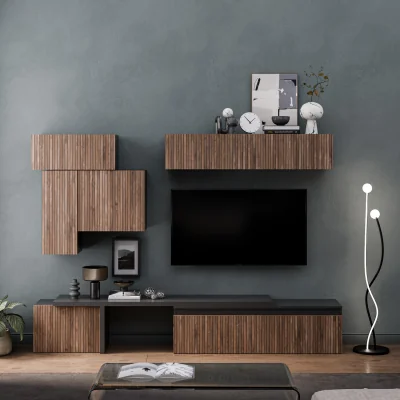 The Range Arles Wall Mounted Entertainment Center - Black and Alina Pattern