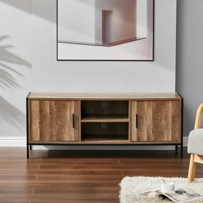 The Range Rustic TV Unit Console Cabinet Bench Stand With Two Door Metal Frame - Brown