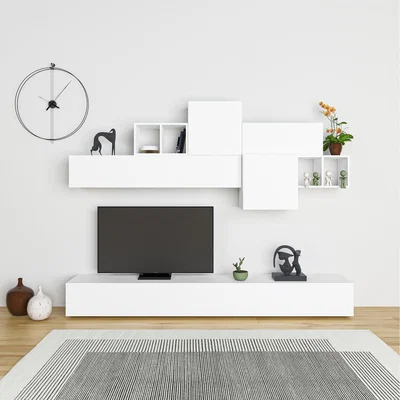 The Range Tromen Modern Tv Unit With Wall Storage Unit - White