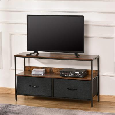 The Range TV Console Unit With Foldable Linen Drawers - Rustic Brown, Black