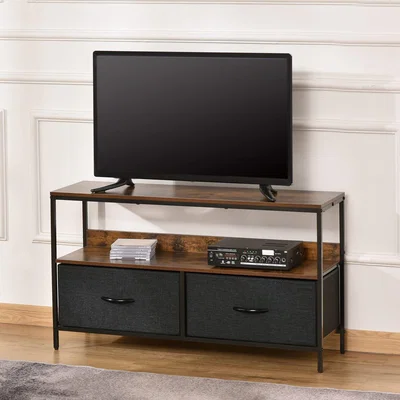 The Range TV Console Unit With Foldable Linen Drawers - Rustic Brown, Black