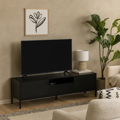 The Range El Paso Wooden TV Unit 2 Doors 1 Drawer Metal Base - Black