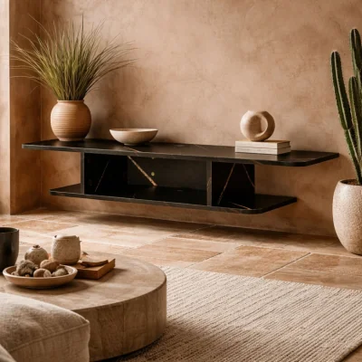 The Range Dibasa Mizi Black Floating TV Unit with Faux Shelves, Fits up to 40-inch TVs