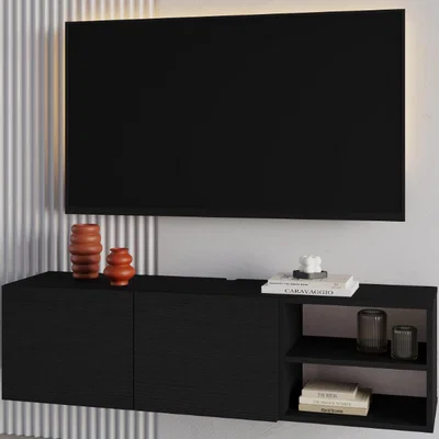 The Range Decortie Modern Floating TV Stand for 50 Inch TVs - Black Wood