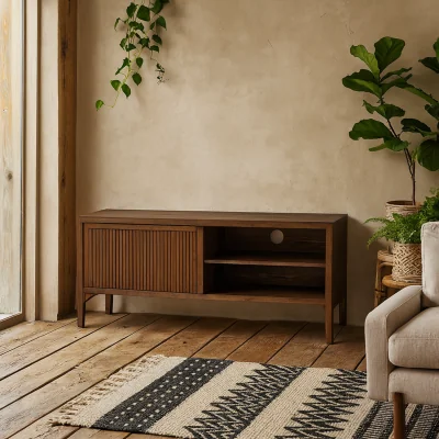 The Range Victoria Walnut Ribbed Door TV Unit - Brown