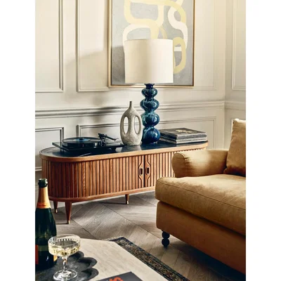 Soho Home Nora Tambour Media Unit, Oak and Dark Marble