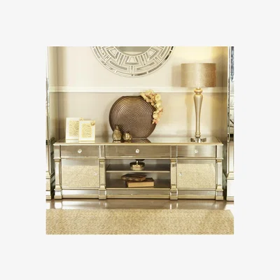 Teddy Beau Deco Home Athens Medium Gold Mirrored TV Entertainment Stand