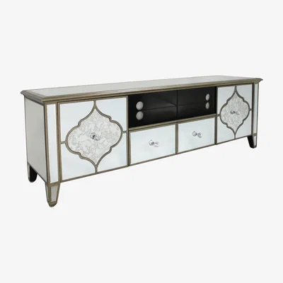 Teddy Beau Deco Home Sahara Marrakech Moroccan Gold Mirrored TV Entertainment Cabinet