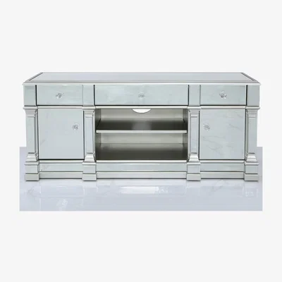 Teddy Beau Deco Home Athens Silver Medium Mirrored TV Entertainment Stand
