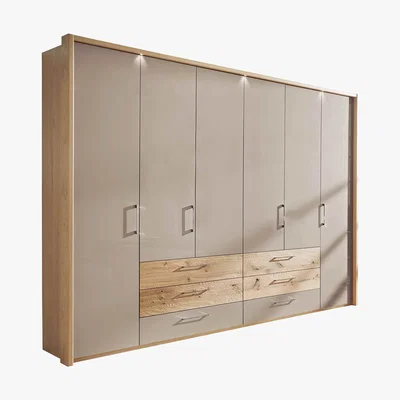 Barker and Stonehouse Olvera 6 Door Hinged Wardrobe, Balken Oak and High Gloss Taupe