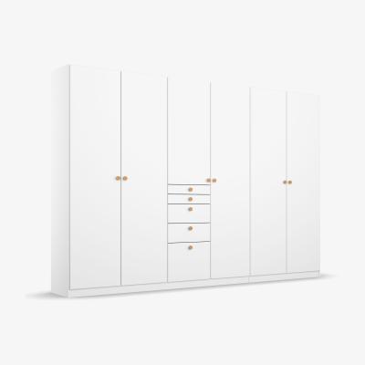 Barker and Stonehouse Kalix 6 Door 5 Drawer Hinged Door Wardrobe 271cm, White | Barker & Stonehouse