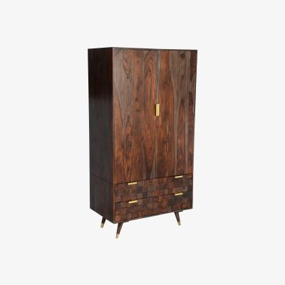 Barker and Stonehouse 2 Door 2 Drawer Bedroom Wardrobe - Solid Sheesham With Brass Tips - W91 x D58 x H194cm - Barker &amp; Stonehouse