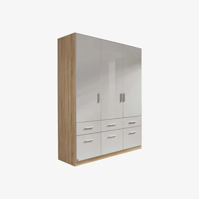 Barker and Stonehouse Celle 3 Door 6 Drawer Wardrobe, Grey Wood | Barker & Stonehouse