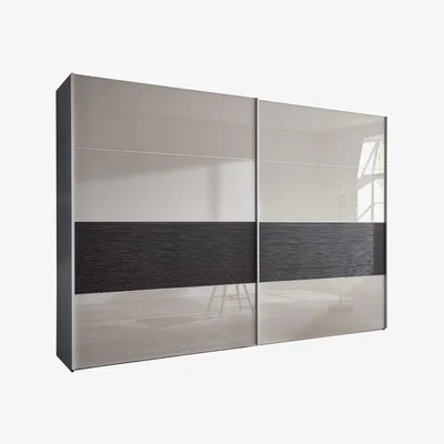 Barker and Stonehouse Riga 2 Door Sliding Wardrobe, Pebble Glass and Structure Graphite