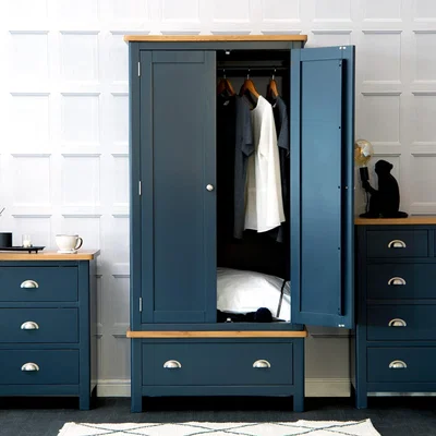 Chiltern Oak Furniture Rutland Blue Painted Oak 2 Door Wardrobe with Drawer