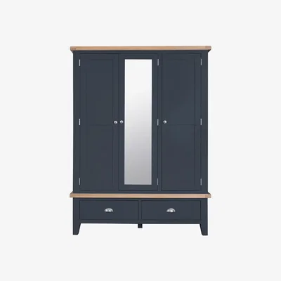 Chiltern Oak Furniture Suffolk Midnight Grey Painted Oak 3 Door Wardrobe with Mirror