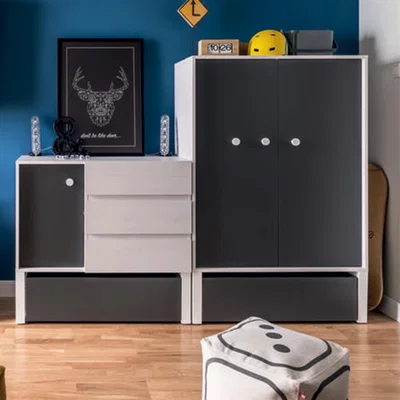 Cuckooland Vox Nest Bedroom Cupboard Unit in Larch Effect & Graphite - 89.5cm x 95cm