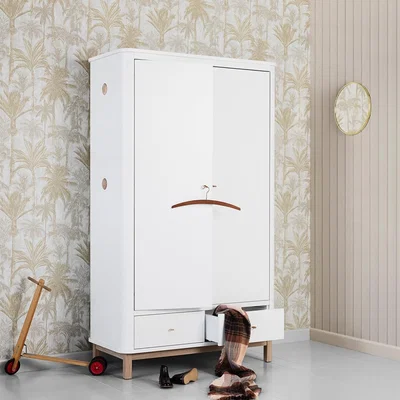 Cuckooland Oliver Furniture Contemporary Wood 2 Door Wardrobe in White & Oak