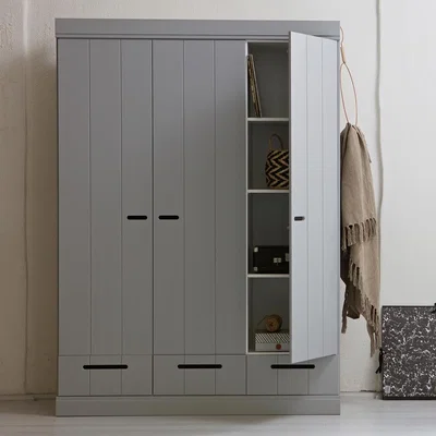 Cuckooland Connect Contemporary 3 Door Wardrobe with Storage by Woood - Black