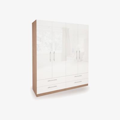 Dunelm Kew High Gloss 4 Door 4 Drawer Wardrobe White and Brown