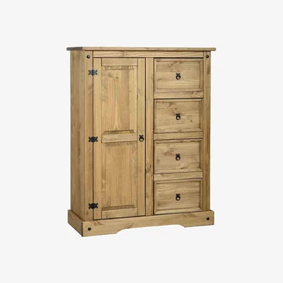 Dunelm Corona Pine Single 4 Drawer Wardrobe Brown