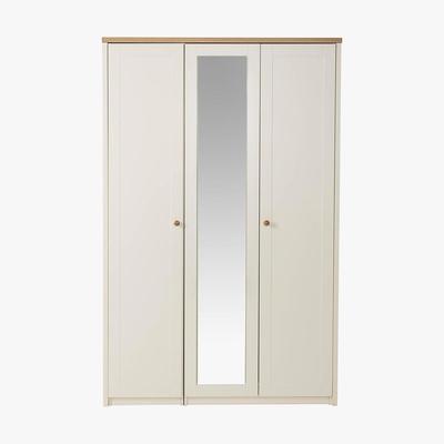 Dunelm Findon Mirrored Triple Wardrobe Cream (Natural)