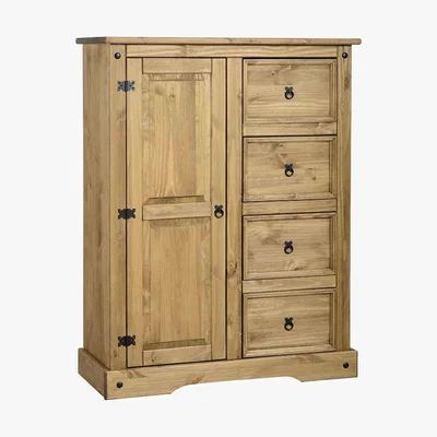 Dunelm Corona Pine Single 4 Drawer Wardrobe Brown