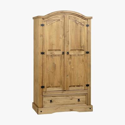 Dunelm Corona Pine 2 Door 1 Drawer Wardrobe Brown