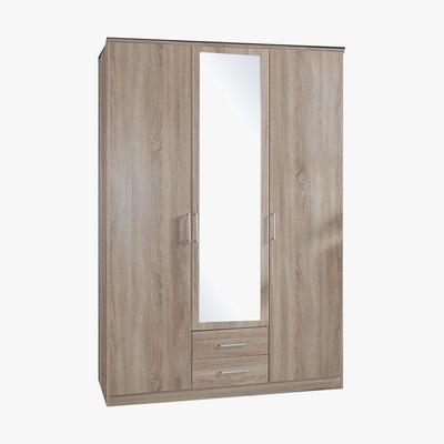 Dunelm Omega 3 Door 2 Drawer Mirrored Wardrobe Oak