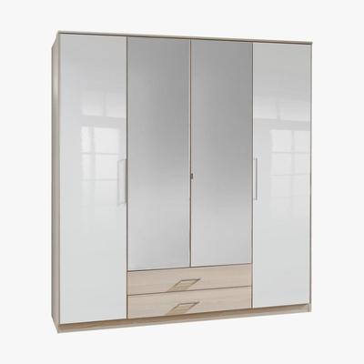 Dunelm Greven Oak 4 Door 2 Drawer Mirrored Wardrobe Natural
