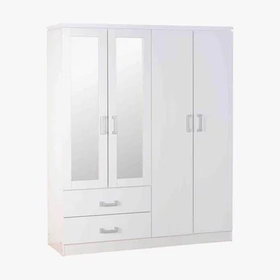 Dunelm Charles White 4 Door 2 Drawer Mirrored Wardrobe White