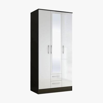 Dunelm Lynx Black and White Triple Wardrobe with 2 Drawers Black