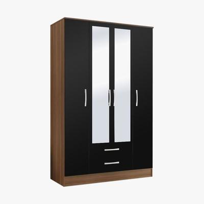 Dunelm Lynx Walnut and Black 4 Door Wardrobe Black