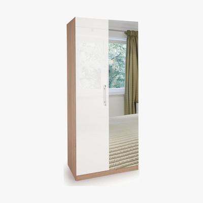 Dunelm Kew High Gloss Mirrored Double Wardrobe White/Natural