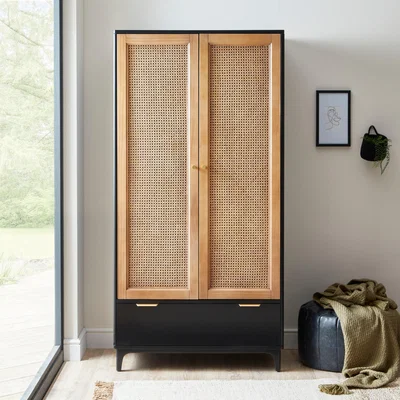Dunelm Franco Double 1 Drawer Wardrobe, Black Black/Brown