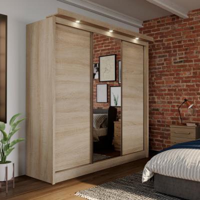 Dunelm Forde Oak Sliding Wardrobe With Mirror And Lights Light Oak