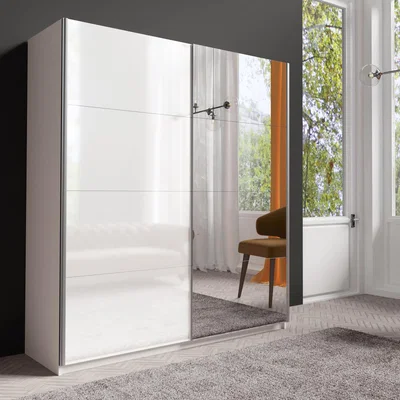Dunelm Lincoln 180cm Sliding Gloss Mirrored Wardrobe White
