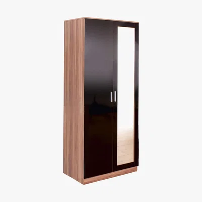 Dunelm Ottawa Black and Walnut 2 Door Mirrorred Wardrobe Natural