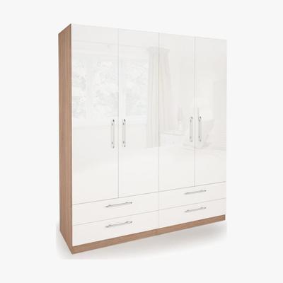 Dunelm Kew High Gloss 4 Door 4 Drawer Wardrobe White/Natural