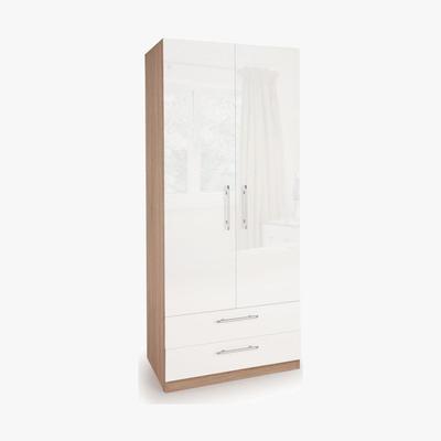 Dunelm Kew High Gloss 2 Drawer Double Wardrobe White/Natural