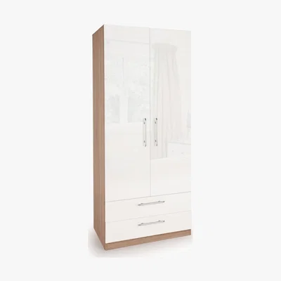 Dunelm Kew High Gloss 2 Drawer Double Wardrobe White/Natural
