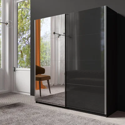 Dunelm Lincoln 180cm Part Mirrored Sliding Wardrobe Black