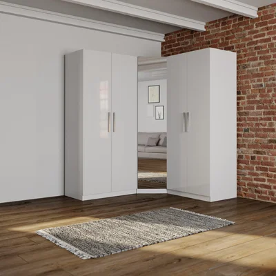 Dunelm Sudbury 3 Piece Mirrored Corner Wardrobe Set White