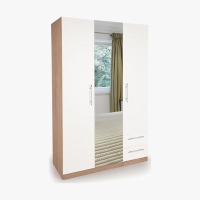 Dunelm Hyde 3 Door 2 Wide Drawer Mirror Wardrobe White