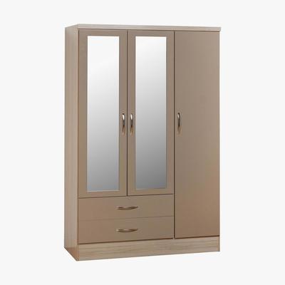 Dunelm Nevada 3 Door 2 Drawer Oyster Mirrored Wardrobe Oyster