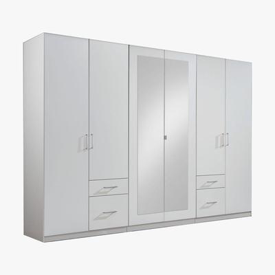 Dunelm Fly 6 Door 4 Drawer Mirrored Wardrobe White