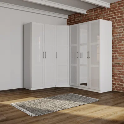 Dunelm Sudbury Framed 3 Piece Large Mirrored Corner Wardrobe Set White