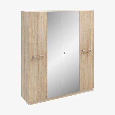 Dunelm Hampton 4 Door Mirrored Wardrobe Brown