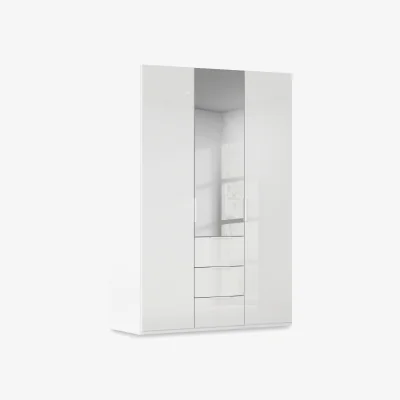 Furniture Village Rauch - Haven 151cm 3 Door Combi Wardrobe with 2 Glass Doors and 1 Mirror Door - Alpine White